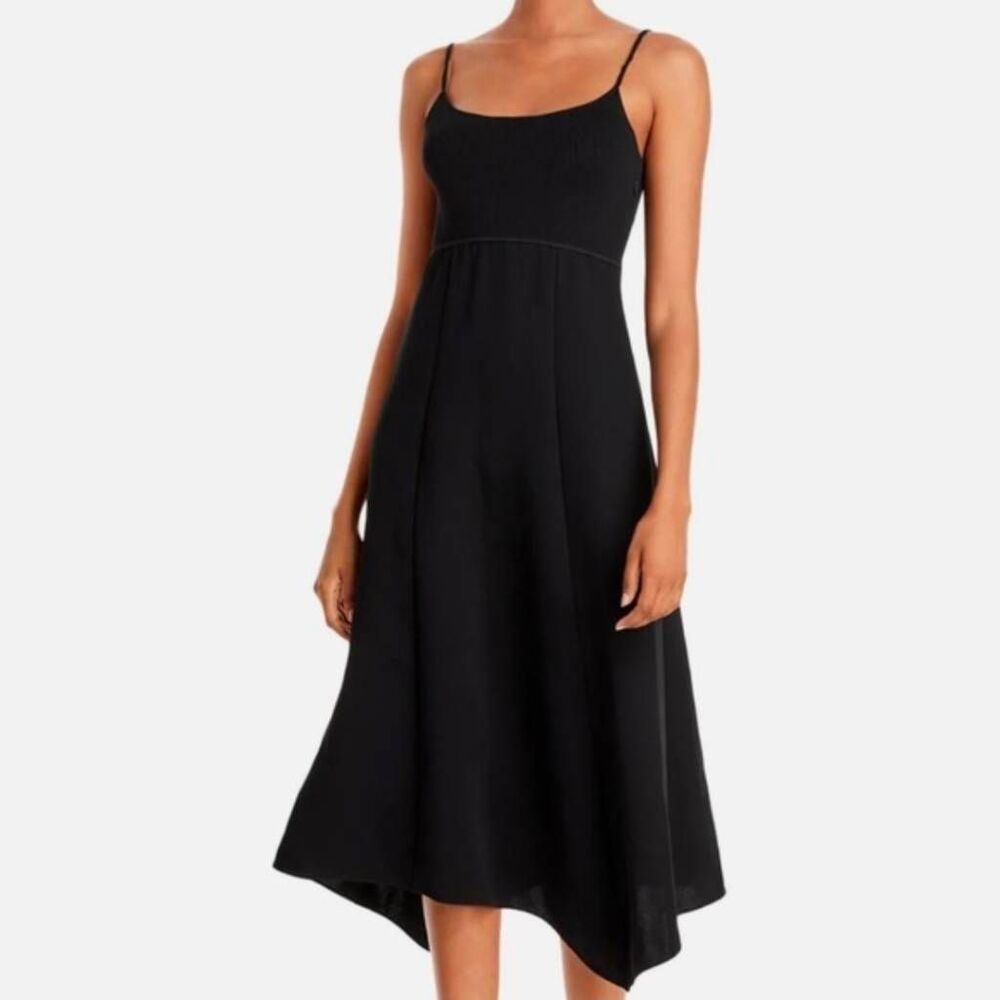 Theory Black Ribbed Asymmetric Hem Sleeveless Midi Dress Size Medium